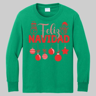 Youth Long Sleeve Shirt - Feliz Festive - Red Thumbnail