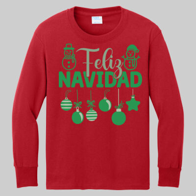 Youth Long Sleeve Shirt - Feliz Festive - Green Thumbnail