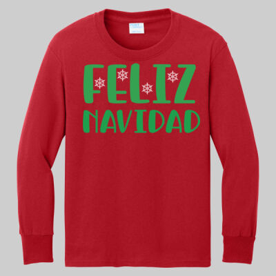 Youth Long Sleeve Shirt - Feliz Navidad - Green Thumbnail