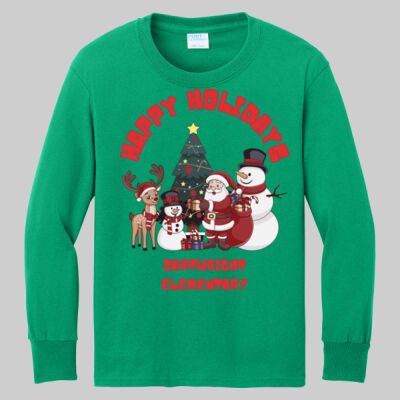Youth Long Sleeve Shirt - Happy Holidays - Red Thumbnail