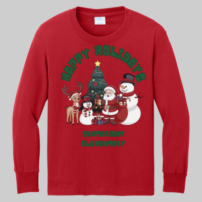 Youth Long Sleeve Shirt - Happy Holidays - Green Thumbnail