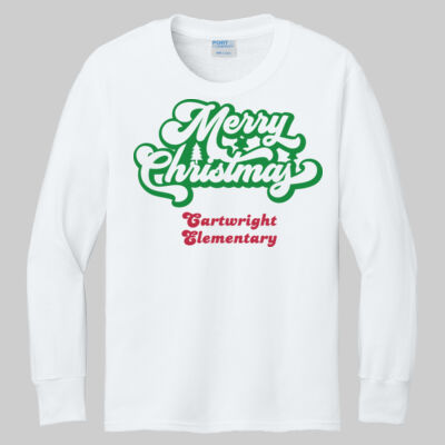 Youth Long Sleeve Shirt - Merry Christmas - Green & Red Thumbnail